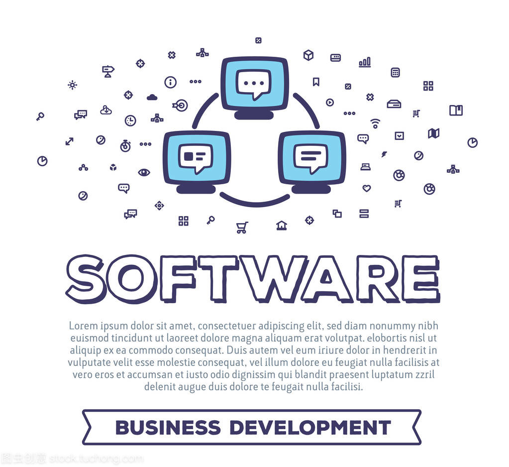 计算机与电线 软件设计与开发的创意矢量插图艺术